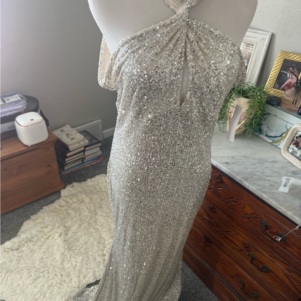 VENUS Cream and Silver Sequin Dress